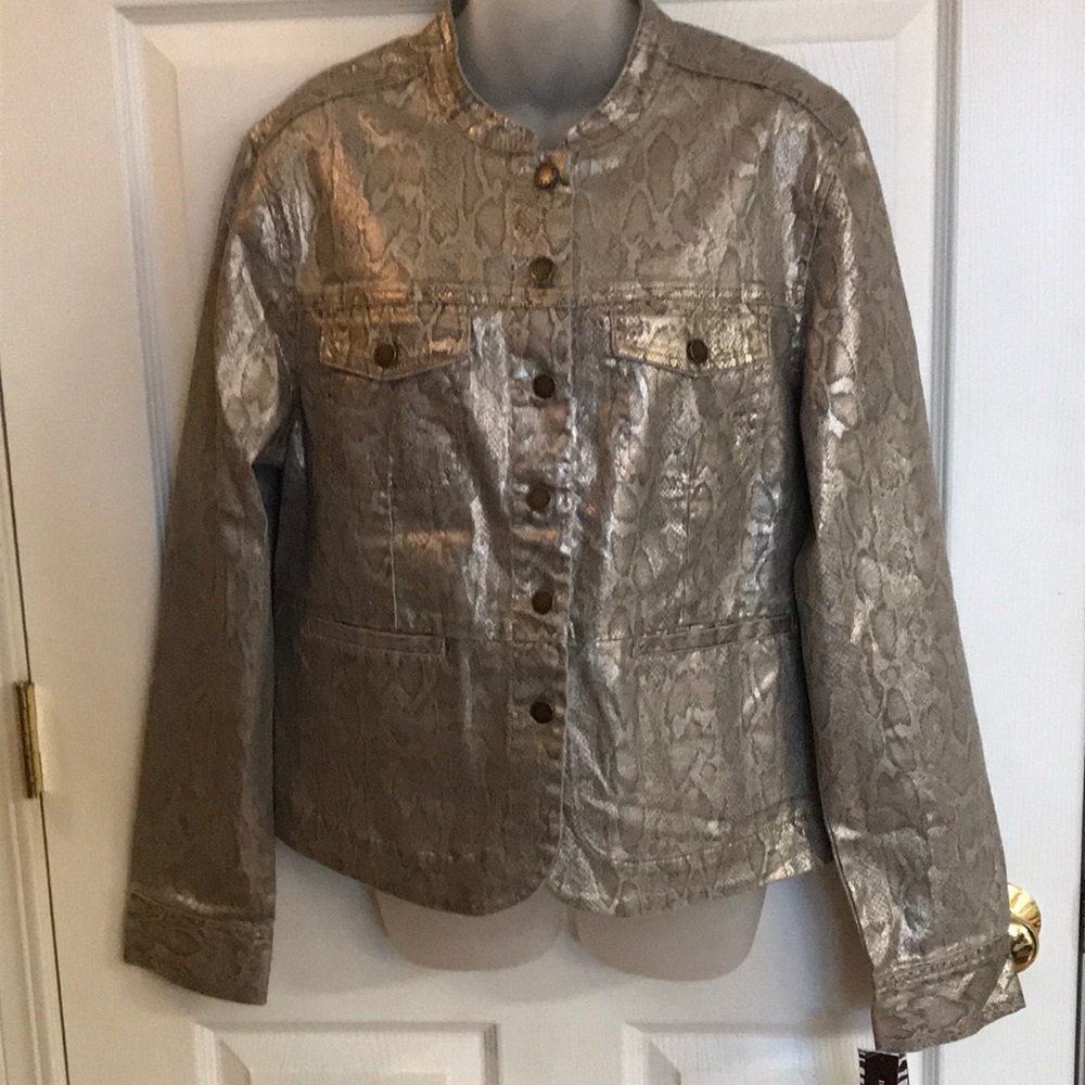 Dana Buchman NWT Silver & Gold metallic snake print “jean” jacket 16